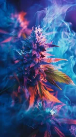 Luminous cannabis blooms drifting through neon dream mist.
