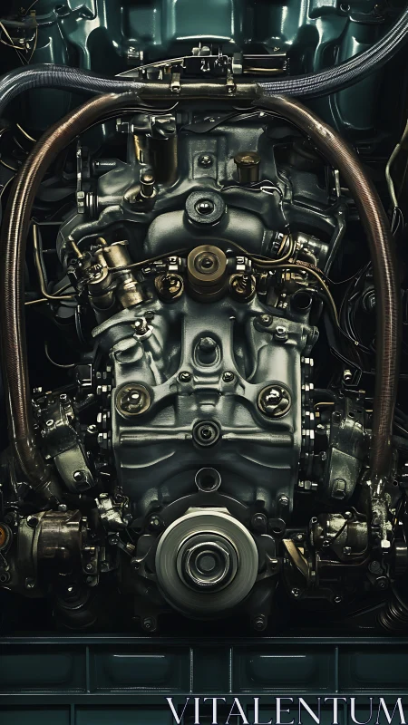 Intricate engine heart glowing with polished metal warmth.