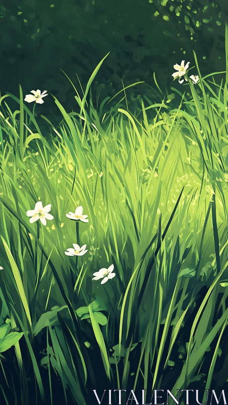 Soft morning light dances across wild spring meadow grass