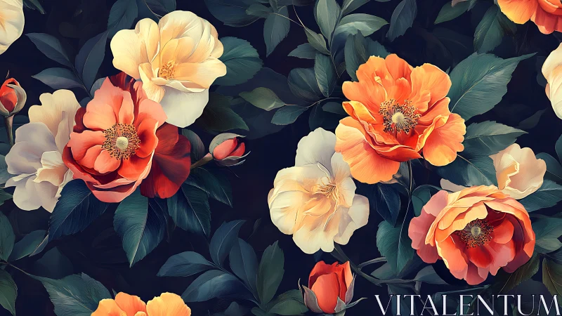 Dancing Blooms Ignite the Darkened Garden Canvas