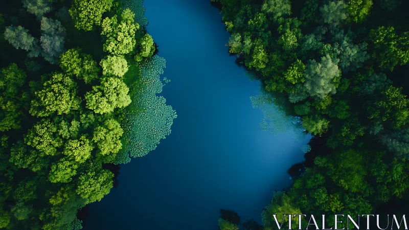 Aerial limnological interface of closed-canopy forest and lake.