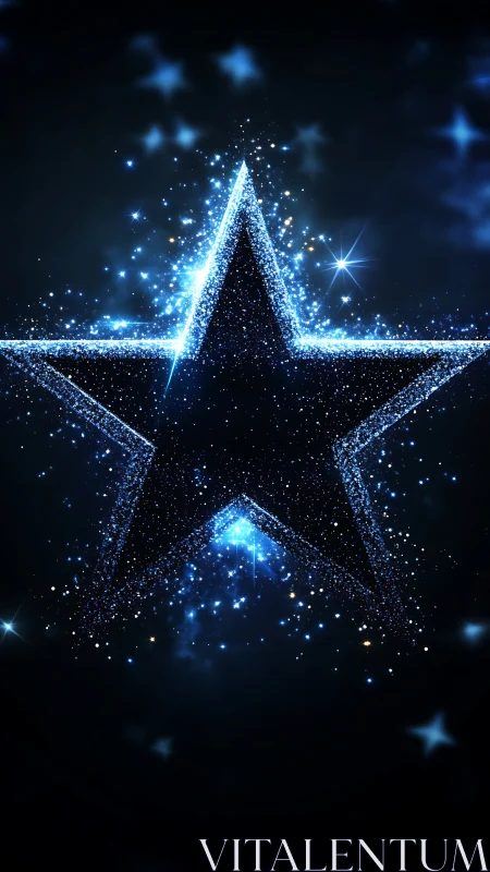 Starlit silhouette ignites a halo of electric blue glitter.