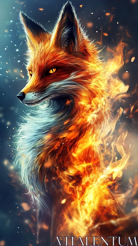 Fiery fox spirit portrait with blazing elemental flames.
