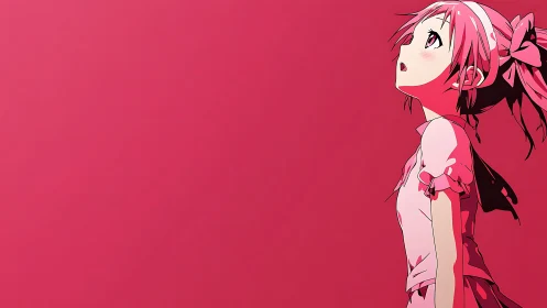 Anime profile study with minimalist magenta negative space.