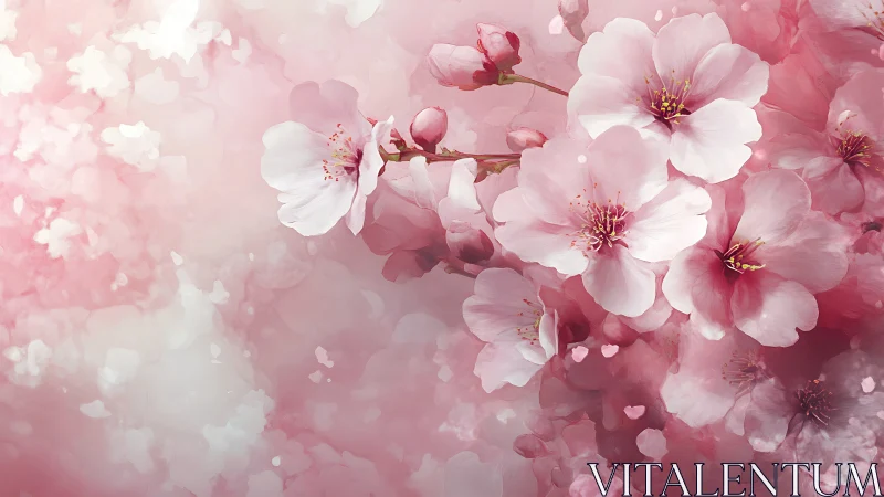 Cherry Blossoms in Soft Pink Haze.