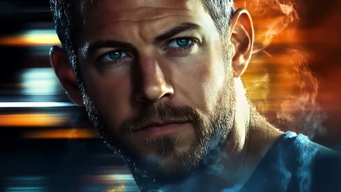 Storm-lit gaze in a blur of motion and glowing color.