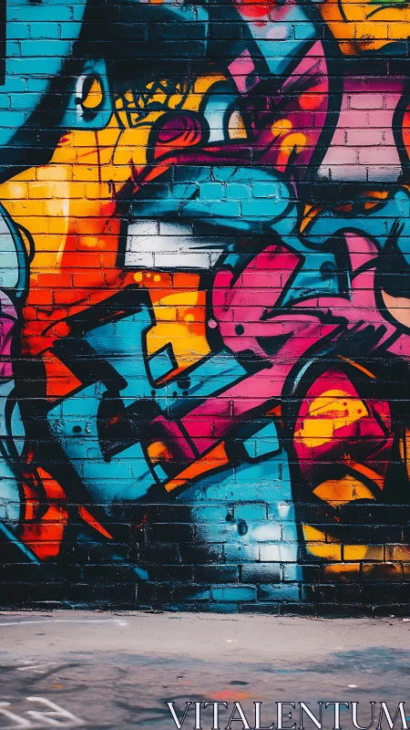 Explosive street graffiti ignites a brick wall with neon color.