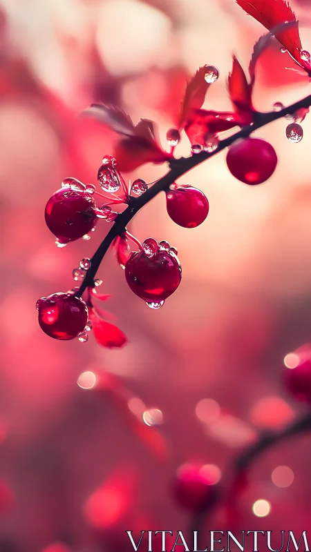 Glistening red berries glowing softly in warm evening light.