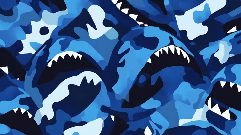 Vector camouflage sharks with interlocking jagged dentition pattern.