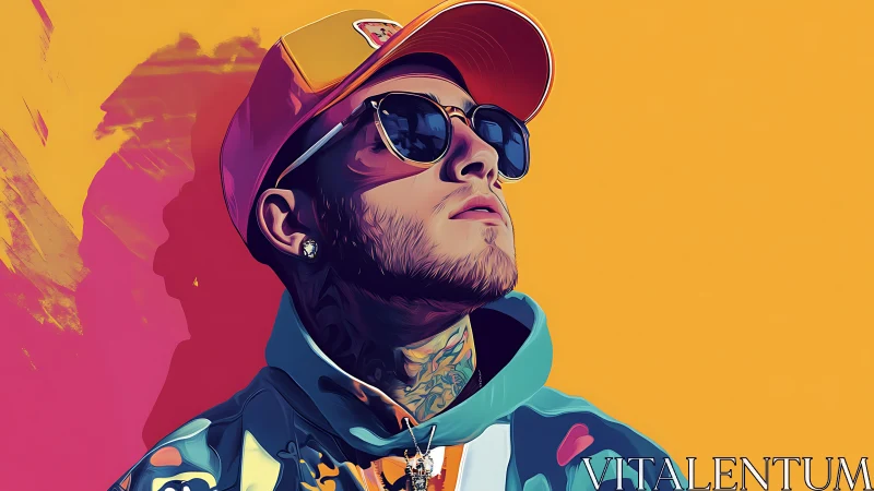 Vectorized urban portrait under saturated chromatic gradients.