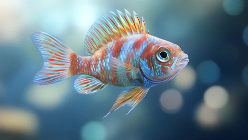 Vibrant tropical fish with iridescent scales in digital art style.