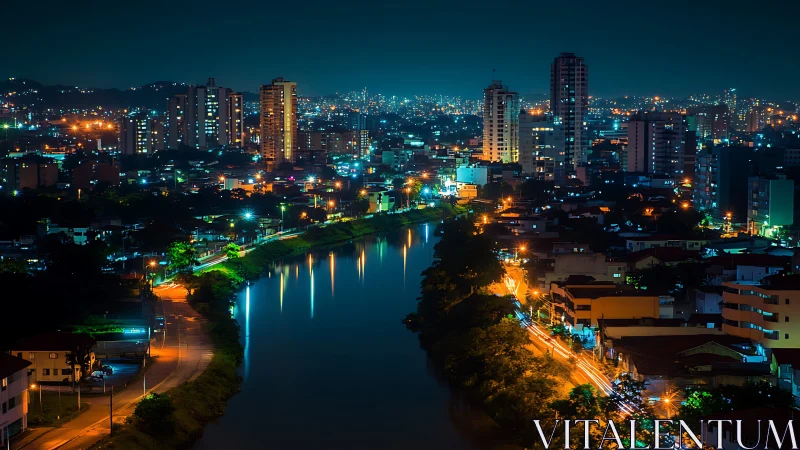 City lights glow softly along a calm winding riverside night