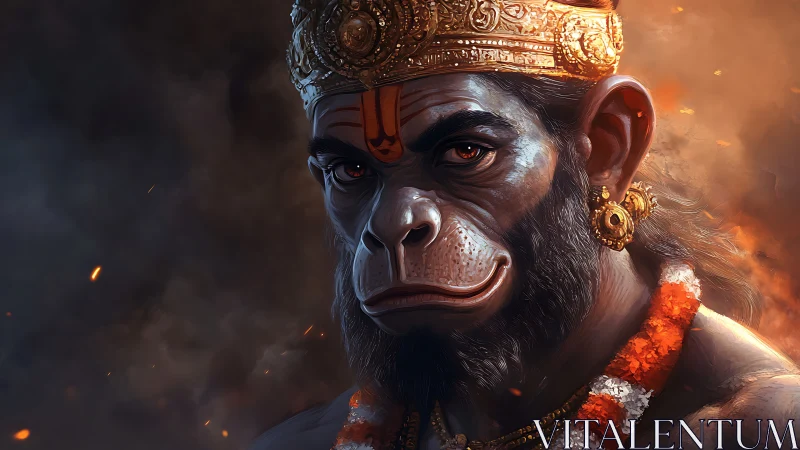 Simian-faced crowned figure in detailed digital portrait.