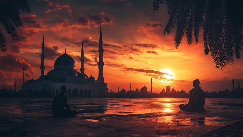 Sunset prayers drift across mirrored tiles and quiet domes