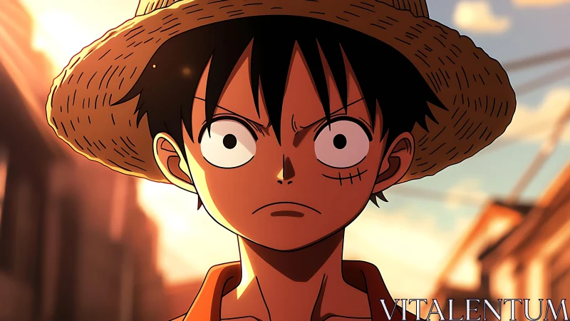 Straw hat shadows sharpen resolve in the burning streetlight glow