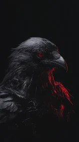 Raven portrait rendered in high contrast red rim lighting