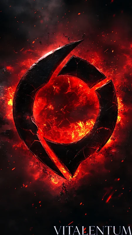 Molten cracked emblem rotates within erupting fiery vortex