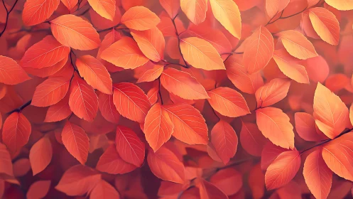 Glowing autumn foliage in soft bokeh canopy pattern.