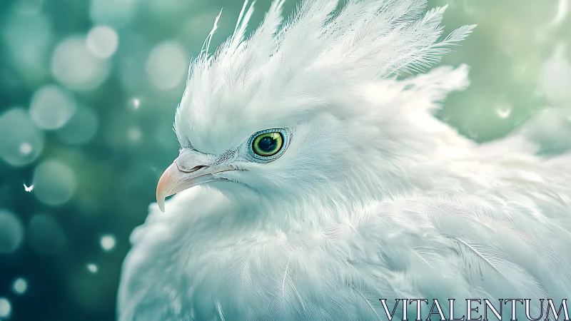 Majestic white bird with striking feathers in dreamy bokeh style.