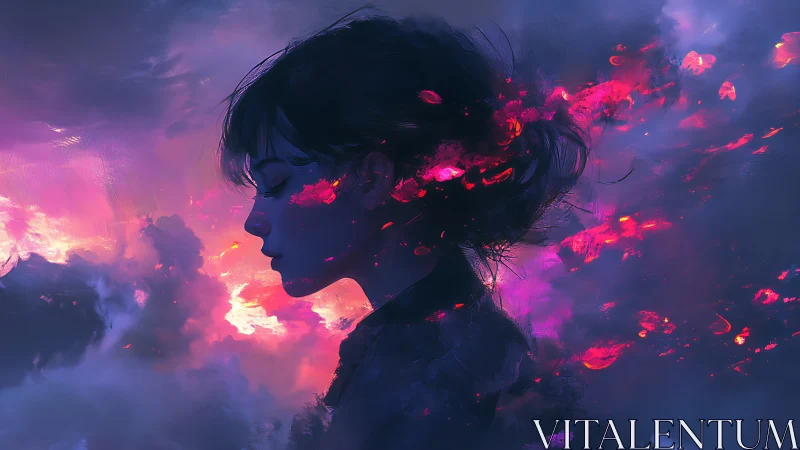 Digital painting profile in luminous nebula color field composition.