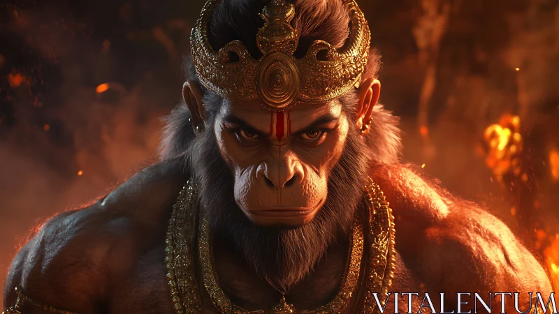 Divine warrior monkey god emerges from blazing embers.
