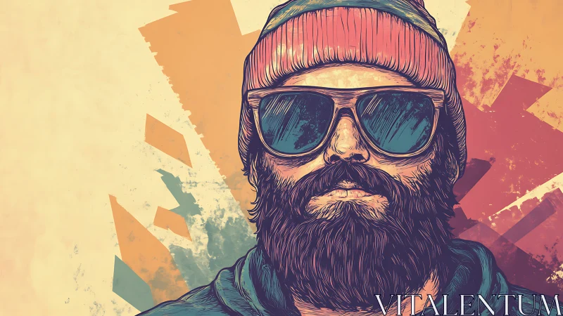 Vector-rendered bearded portrait with geometric chromatic shards.