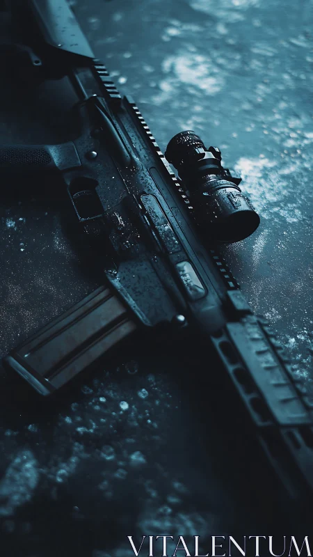 Tactical Rifle with Mounted Scope and Rifle Accessories.