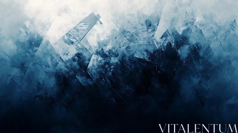 Abstract icy shards digital art in cool blue and white tones.