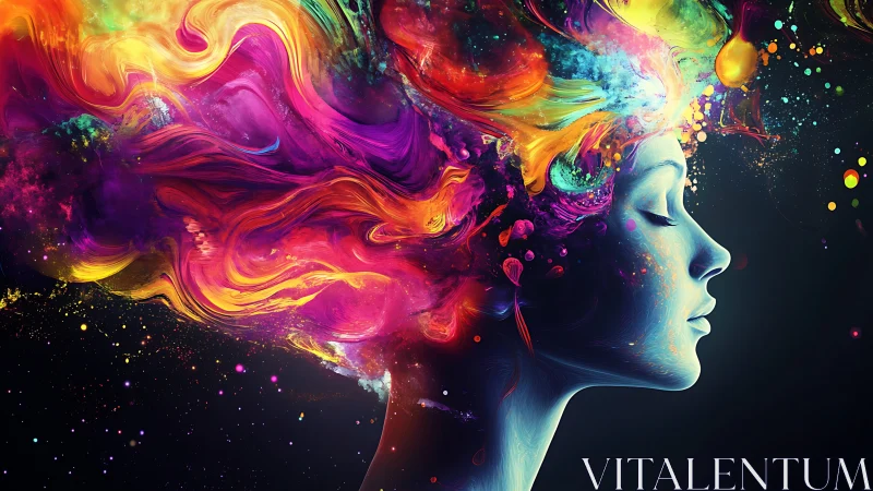 Profile view shows colored fluid forms extending from head