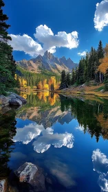 High dynamic range alpine lake reflection with autumn conifers