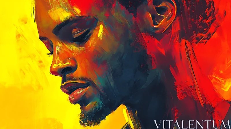 Portrait in flame and light, contemplative digital profile.