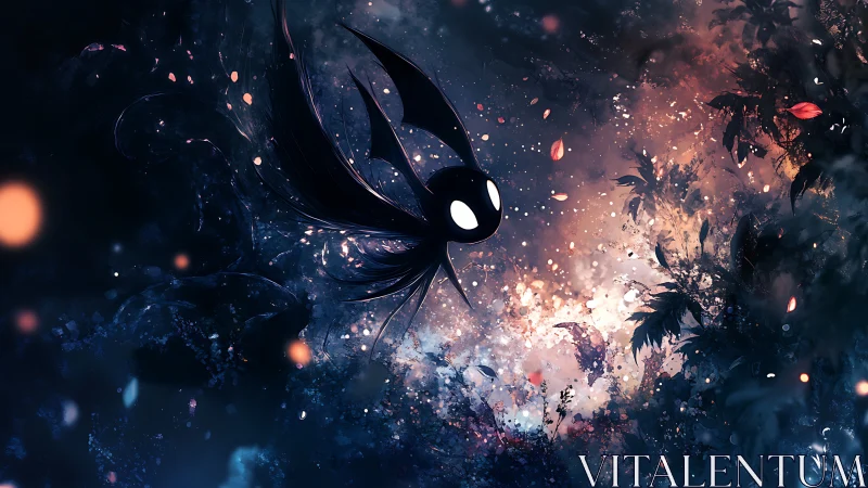 Midnight wisp darts through a glittering enchanted forest veil