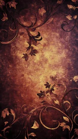 Floral scrollwork silhouettes overlay textured brown gradient