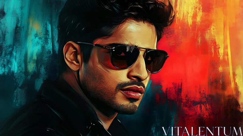 Cool gaze in bold color, a portrait painted with swagger.