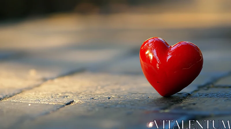 Crimson Heart Rests Upon Weathered Pavement