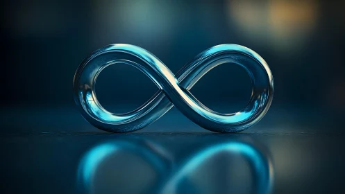 Glass Infinity Symbol with Blue Reflections in Modern Digital Art.
