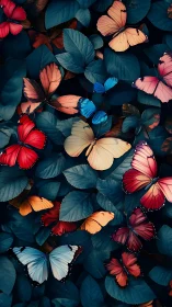 Chromatic butterflies contrast against desaturated macro foliage field
