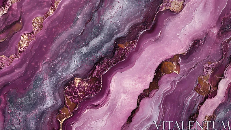 Abstract purple marble texture with gold accents, fluid art style.