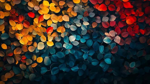 Color-shifted foliage drifts across a deep abstract field.