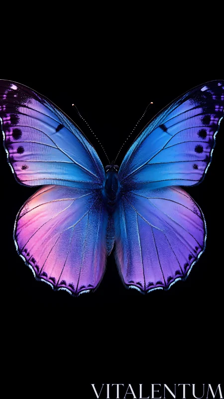 Bioluminescent morpho butterfly rendered in high-contrast profile