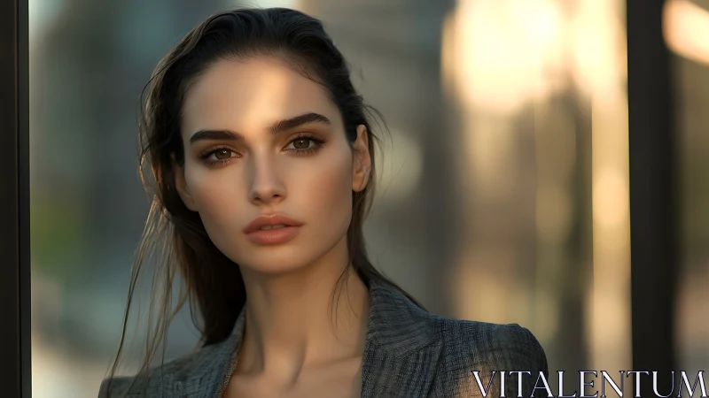 Urban edge-lit portrait under directional sunset illumination.