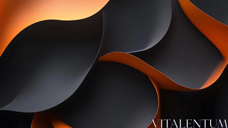 Abstract dark flowing shapes with orange highlights, digital art.