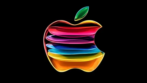 Prismatic glass apple logo rippling with neon echo bands.