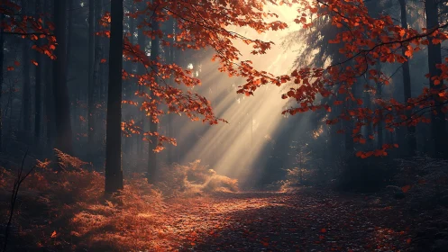 Autumn's Golden Cathedral Glows Through Misty Forest Depths