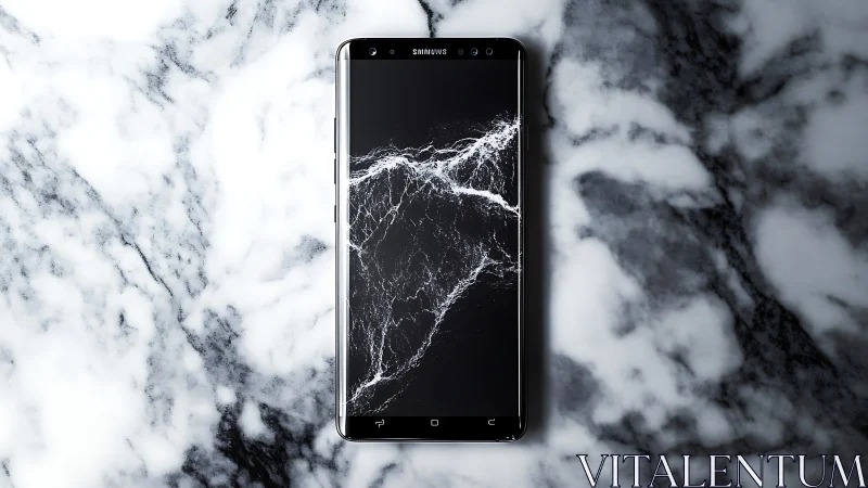 Curved edge Samsung smartphone on marble with high contrast display