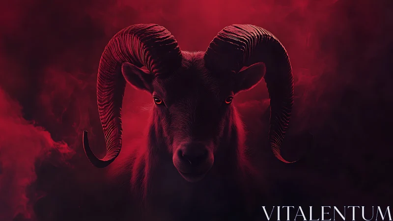 Ram portrait glows within deep red smoke-filled void