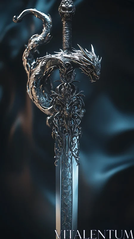 Silver dragon-wrought sword humming with cold mythic hunger.