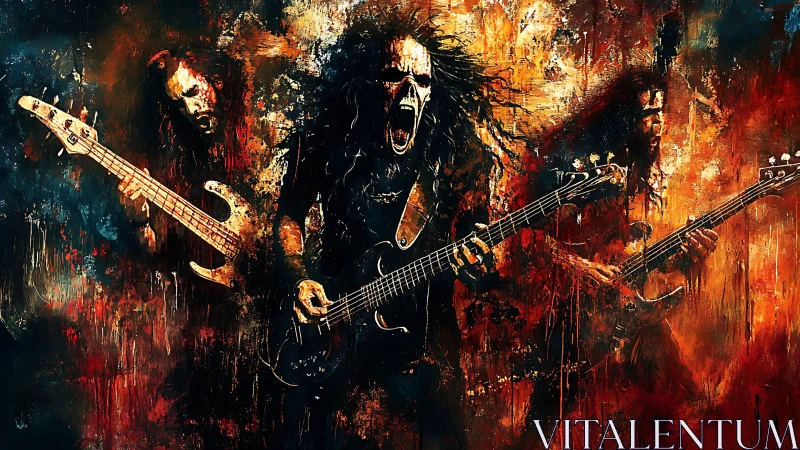 Electric inferno of rock bassists lost in blazing sound.