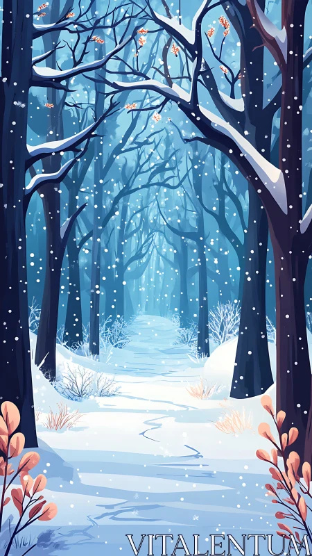 Winter Forest's Icy Path Through Serenity.