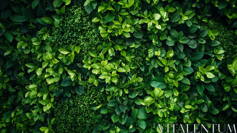 Lush vertical foliage wall with dense layered leaf textures.